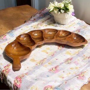 Leilani Vintage Monkey Pod Wood Serving Tray Dish Retro Seed Pod hand crafted